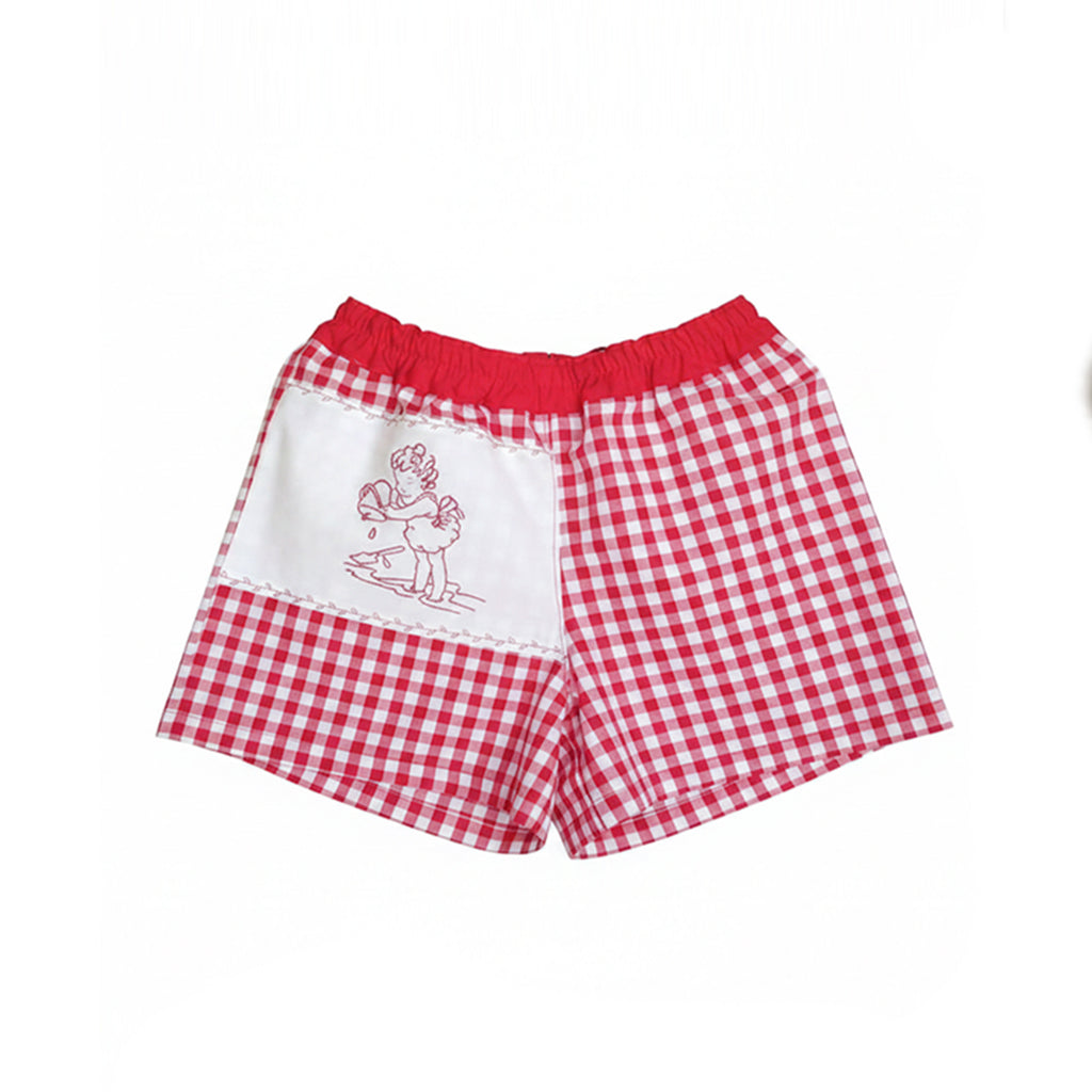 Short Vichy Bordado Rojo